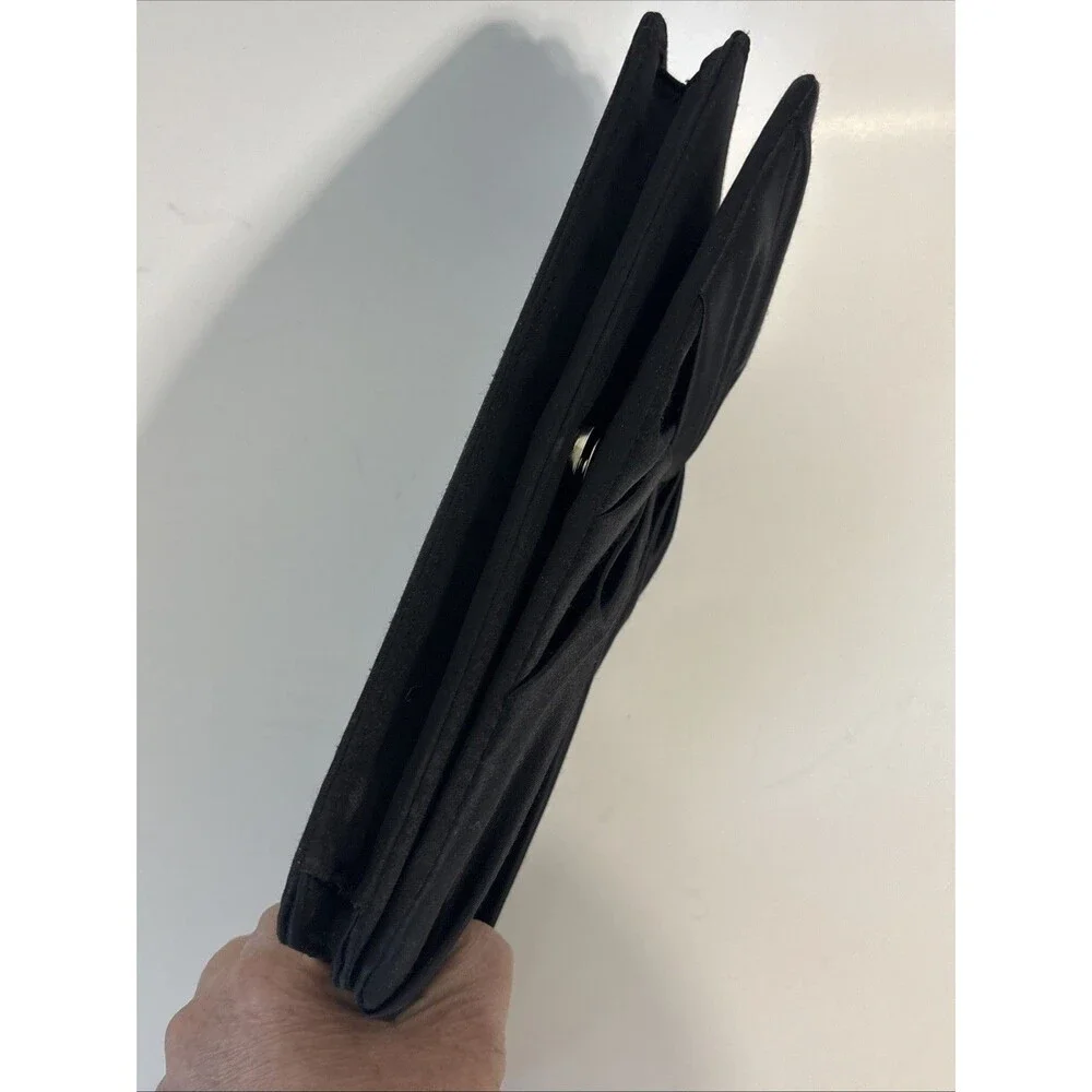 White House Black Market Black Satin Twist Front Evening Clutch w/Silver Chain - Picture 14 of 16